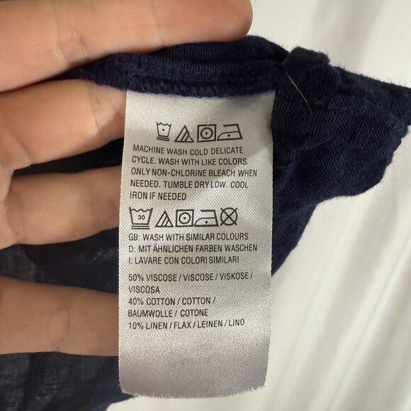 Any Body Blouse Women's 1X Blue Button Up Short Sleeve Cotton Linen Blend Solid - Picture 5 of 8